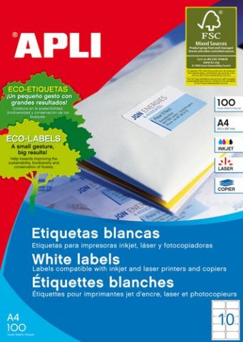 ETIQUETAS ADH.IMPR.APLI A4 BLANCA C.ROMOS CAJA 100