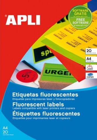 ETIQUETAS ADH.IMPR.APLI A4 FLUOR AMARILLO LS-CP C.