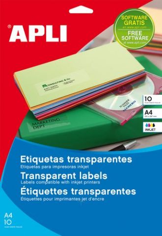 ETIQUETAS ADH.IMPR.APLI A4 POLYESTER TRANSP.BRILLO