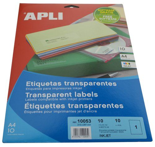 ETIQUETAS ADH.IMPR.APLI A4 POLYESTER TRANSP.BRILLO
