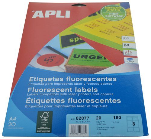 ETIQUETAS ADH.IMPR.APLI A4 FLUOR VERDE LS-CP C.ROM