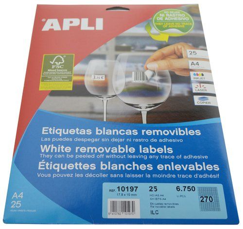 ETIQUETAS ADH.IMPR.APLI A4 BLANCA C.ROMOS REMOVIBL