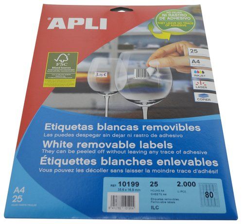 ETIQUETAS ADH.IMPR.APLI A4 BLANCA C.ROMOS REMOVIBL