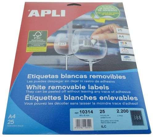 ETIQUETAS ADH.IMPR.APLI A4 BLANCA C.ROMOS REMOVIBL