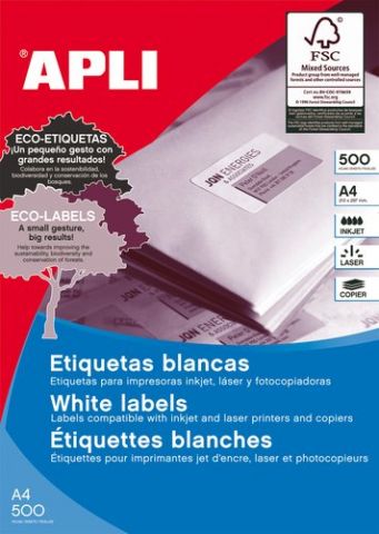 ETIQUETAS ADH.IMPR.APLI A4 BLANCA C.RECTOS CAJA 50