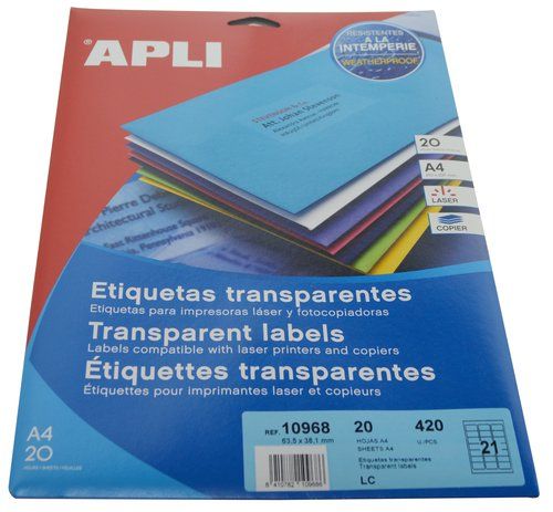 ETIQUETAS ADH.IMPR.APLI A4 POLYESTER TRANSLUC.MATE