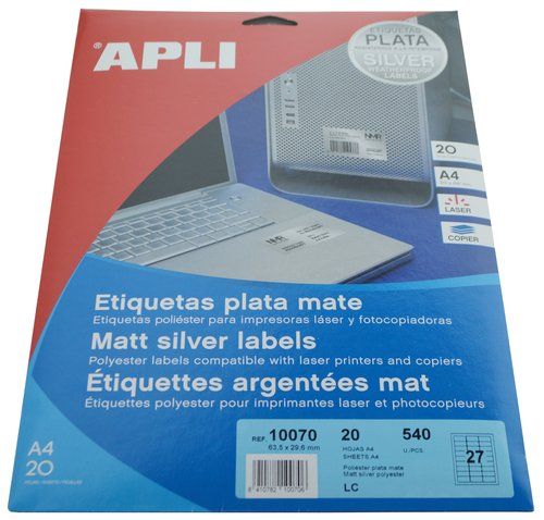 ETIQUETAS ADH.IMPR.APLI A4 POLYESTER MATE RESISTEN