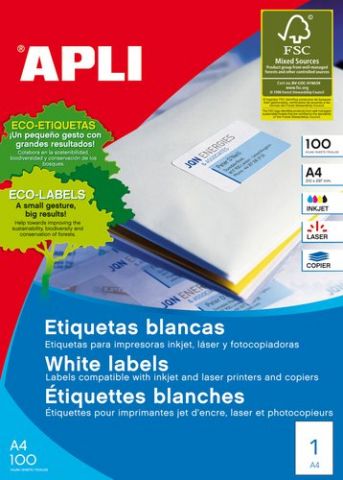 ETIQUETAS ADH.IMPR.APLI A3 BLANCA C.RECTOS CAJA 10