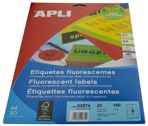 ETIQUETAS ADH.IMPR.APLI A4 FLUOR AMARILLO LS-CP C.