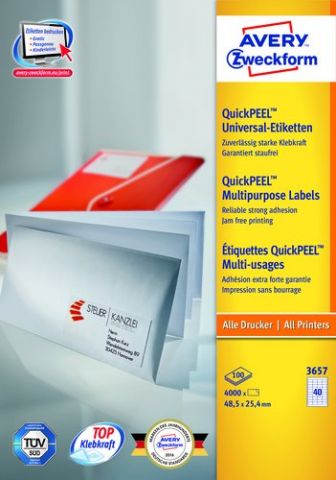 ETIQUETAS ADH.IMPR.AVERY A4 BLANCA C.RECTOS CAJA 1