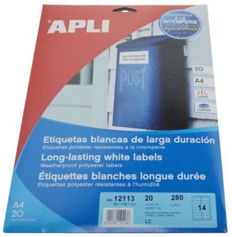 ETIQUETAS ADH.IMPR.APLI A4 POLYESTER MATE RESISTEN