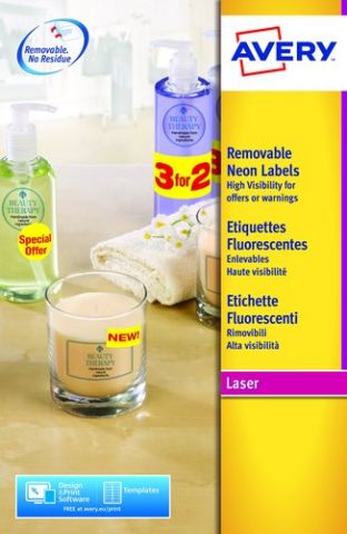 ETIQUETAS ADH.IMPR.AVERY A4 FLUOR AMARILLO C.ROMOS