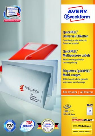 ETIQUETAS ADH.IMPR.AVERY A4 BLANCA C.RECTOS CAJA 1