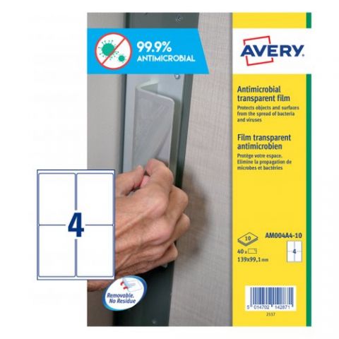 ETIQUETAS ADH.AVERY A4 POLYESTER ANTIBACTERIANA Y