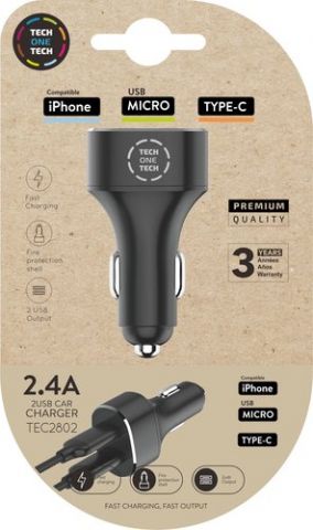 CARGADOR TECH-ONE-TECH DOBLE MECHERO COCHE 2xUSB N