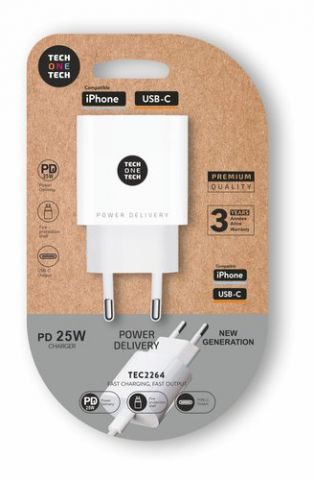 CARGADOR TECH-ONE-TECH PARED BLANCO USB-C 3.0 ULTR