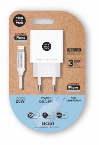 CARGADOR TECH-ONE-TECH PARED BLANCO + CABLE USB-C