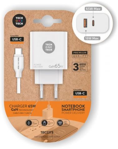 CARGADOR TECH-ONE-TECH DOBLE PARED BLANCO USB + US