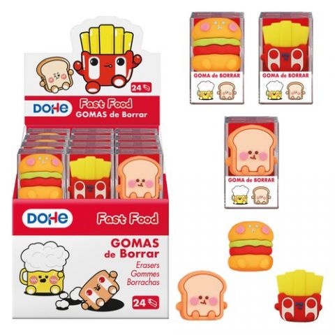 GOMA de BORRAR FAST FOOD SURTIDO EXPOSITOR DE 24 (