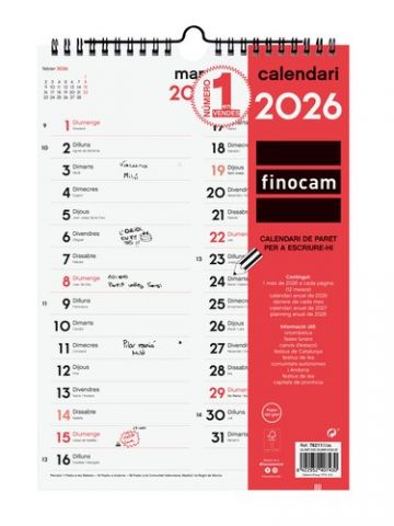 CALENDARI (2026) CATALAN FINOCAM PARET MENSUAL PER