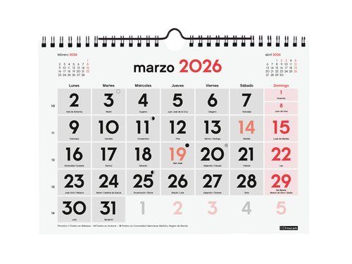 CALENDARIO (2026) FINOCAM PARED MENSUAL NUMEROS GR