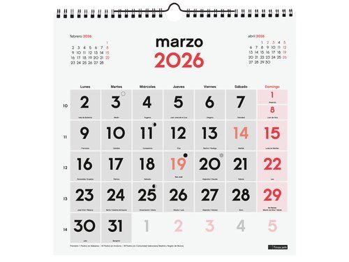 CALENDARIO (2026) FINOCAM PARED MENSUAL NUMEROS GR