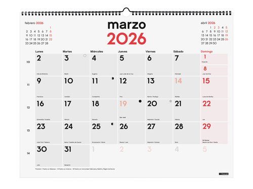 CALENDARIO (2026) FINOCAM PARED MENSUAL MIXTO XL 5