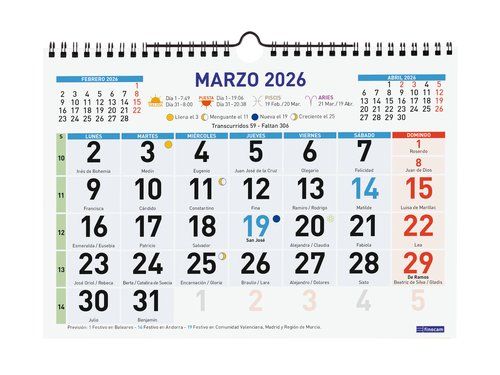 CALENDARIO (2026) FINOCAM PARED COLOR MENSUAL NUME