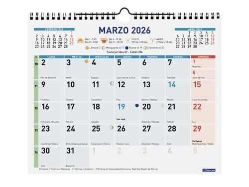 CALENDARIO (2026) FINOCAM PARED COLOR MENSUAL PARA