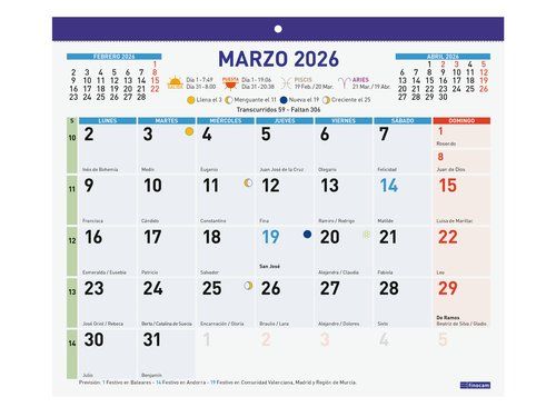 CALENDARIO (2026) FINOCAM FALDILLA MENSUAL PARA ES