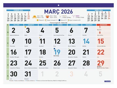 CALENDARI (2026) CATALAN FINOCAM FALDILLA MENSUAL