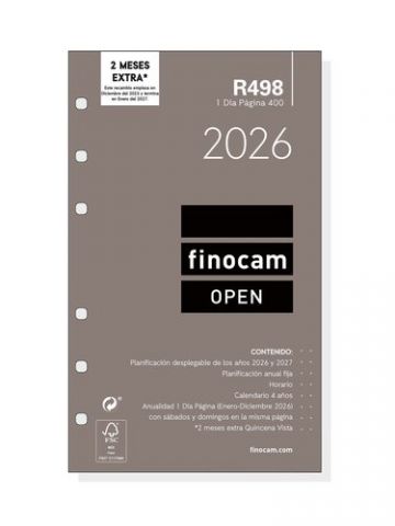 RECAMBIO AGENDA ANUAL (2026) FINOCAM R498 OPEN 400