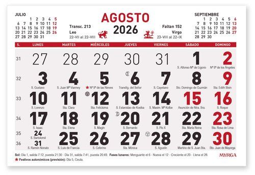 CALENDARIO (2026) FALDILLA MYRGA MENSUAL 15x10,5