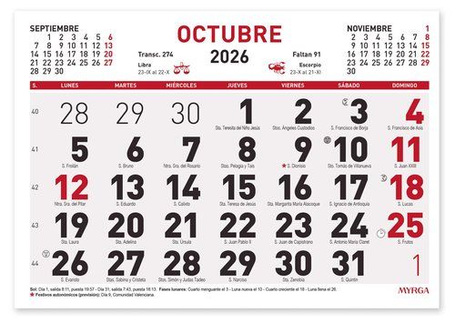 CALENDARIO (2026) FALDILLA MYRGA MENSUAL 21x15