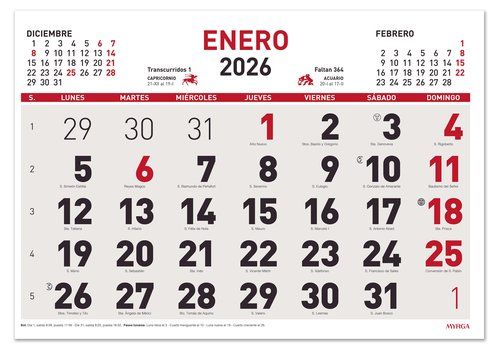 CALENDARIO (2026) FALDILLA MYRGA MENSUAL 43x31